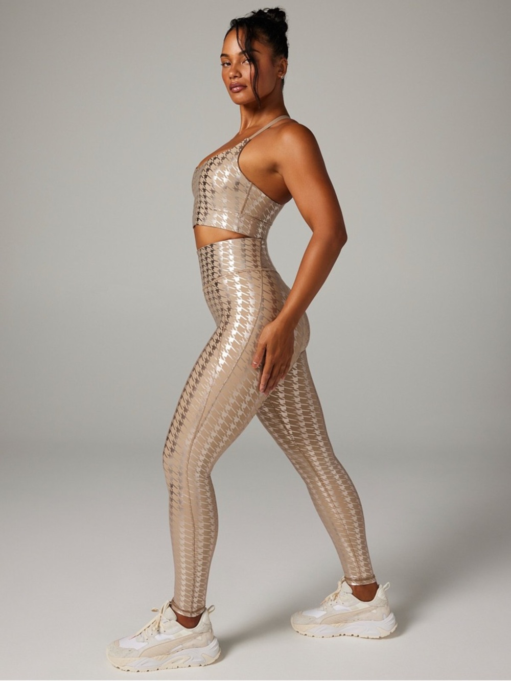Savage X Fenty Metallic Beige Houndstooth Sports Bra